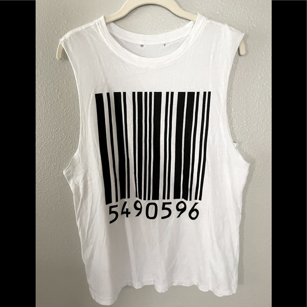 Barcode tank top, loose fit with low cut sleeves